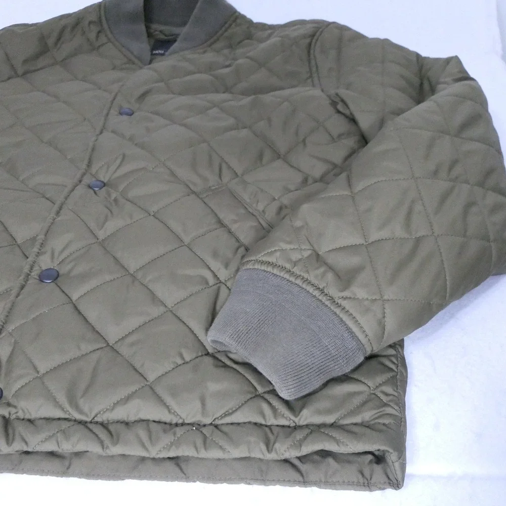 Banana Republic Men Quilted Bomber Jacket M Olive Green Diamond Pattern Snap Zip